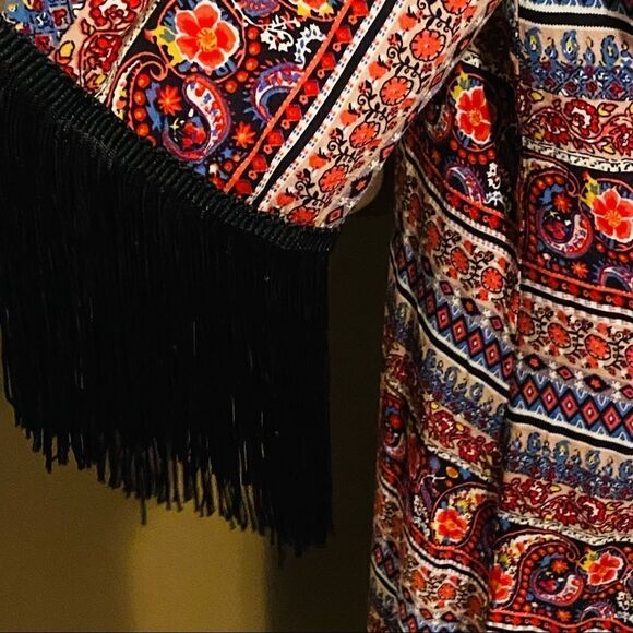 Love Tease Fringe Boho Kimono Cardigan Size Large - Picture 10 of 13